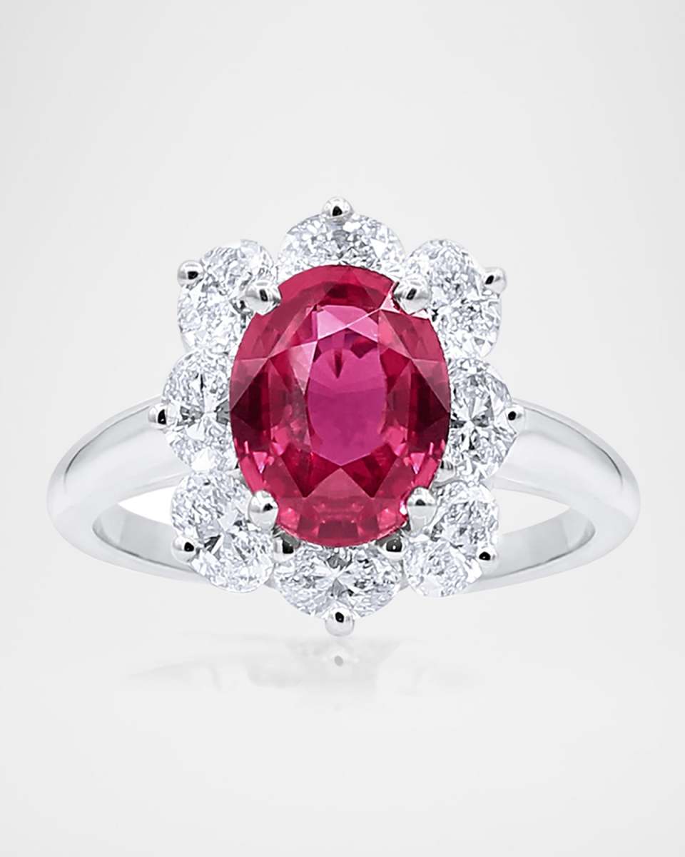 Platinum Diamond and Mozambique Ruby Statement Ring, Size 6.5